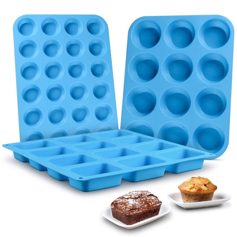 SilikoLove Silicone Oven Mold Muffin Brownie Mini Loaf Set 3 Trays Non Stick New